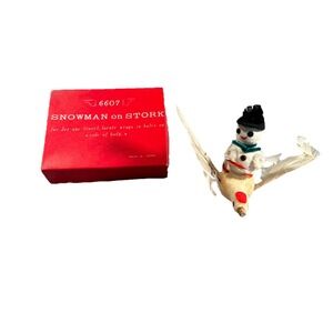 1950s Holt Howard Snowman on Feather Stork Ornament Japan w/ Box Altman Vintage